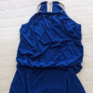 3/$10 Sapphire Blue Mini Dress with Stunning Silver Choker Neckline